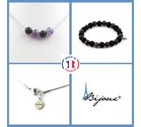 Parure Braccialetto Collana 4 Perle Ametista + Onice Nero Opaco 8 Mm. Taglia