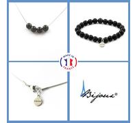 Parure Braccialetto Collana 4 Perle Ossidiana Nera 8 Mm. Catena IN Taglia Person