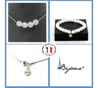 Parure Braccialetto Collana 4 Perle Selenite Del Marocco 8 Mm. Catena IN Taglia