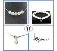 Parure Braccialetto Collana 5 Perle Selenite Del Marocco 8 Mm. Catena IN Taglia