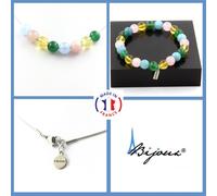 Parure Braccialetto Collana Perle Acquamarina + Quarzo Rosa + Agata Taglia