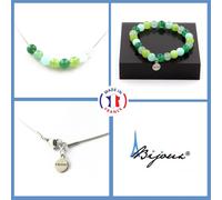 Parure Braccialetto Collana Perle Agata Verde +Aventurina +Peridoto +Taglia Pers