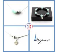 Parure Braccialetto Collana Perle Amazzonite + Ematite 8 Mm. Catena A Taglia