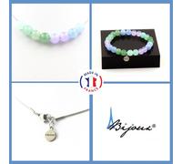 Parure Braccialetto Collana Perle Calcedonio Lavanda+Acquamarina+Taglia Perso