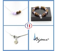 Parure Braccialetto Collana Perle Calcedonio Lavanda + Legno 8 Mm. Catena