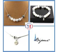Parure Braccialetto Collana Perle Ematite+Quarzo+Pietra di Luna + Taglia Pers