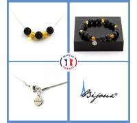 Parure Braccialetto Collana Perle Lava 8 MM + Ambra Autentica Del Mare Taglia