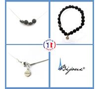 Parure Braccialetto Collana Perle Lava + Tormalina Nera Del Brasile 8 Taglia