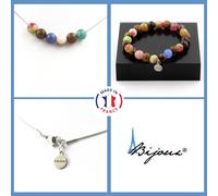 Parure Braccialetto Collana Perle Occhio di Tigre + Tormalina Multicolore