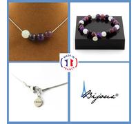 Parure Braccialetto Collana Perle Occhio di Tigre Viola +Ametista +Taglia Person