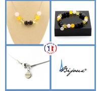 Parure Braccialetto Collana Perle Ossidiana Nera + Agata Giallo+Taglia Personna