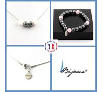 Parure Braccialetto Collana Perle Quarzo Rosa + Ematite 8 Mm. Catena IN Taglia