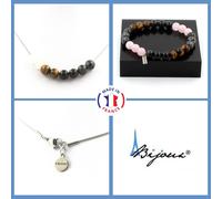 Parure Braccialetto Collana Perle Quarzo Rosa +Labradorite +Ossidiana Taglia Pe