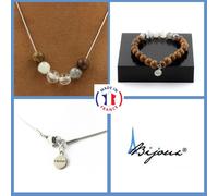 Parure Braccialetto Collana Perle Quarzo Rutilato Nero+Quarzo + Legno 8 Taglia