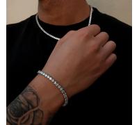 Parure Collana e Bracciale Tennis Bianchi Uomo con Cristalli Swarovski Elements