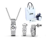 Parure Collana Orecchini Oro Bianco SWAROVSKI Elements Original Punto Luce Donna