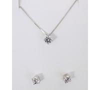 PARURE COMPLETO COLLANA + ORECCHINI PUNTO LUCE ORO BIANCO ZIRCONE DIAMANTE DONNA