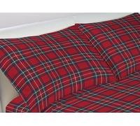 Parure Completo Lenzuola Letto Calde Cotone Flanellato Modello Kilt Rosso
