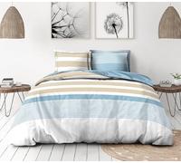 Parure copripiumino 140 x 200 cm - 2 pezzi - morbido percalle di cotone - federa - bianco e blu Iceberg - modello La Courtisane