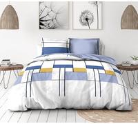 Parure copripiumino 200 x 200 cm - 3 pezzi - morbido percalle di cotone - federa + federe - bianco e blu indaco - modello L'intrigante