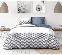 Parure copripiumino 220 x 240 cm - 3 pezzi - morbido percalle di cotone - copripiumino + federe - bianco e blu - modello L'elegante