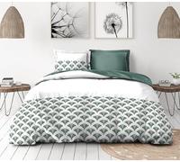 Parure copripiumino 220 x 240 cm - 3 pezzi - morbido percalle di cotone - copripiumino + federe - bianco e verde - modello L'elegante