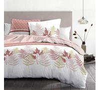 Parure copripiumino 220 x 240 cm - 3 pezzi - morbido percalle di cotone - federa - bianco e rosa cipria - modello La Marquise