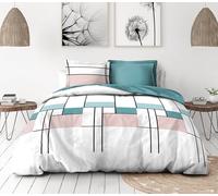 Parure copripiumino 220 x 240 cm - 3 pezzi - morbido percalle di cotone - federa - bianco e rosa - modello L'intrigante