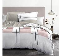 Parure copripiumino 220 x 240 cm - 3 pezzi - morbido percalle di cotone - federa - bianco e rosa - modello L'intrigante