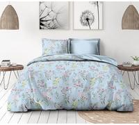 Parure copripiumino 220 x 240 cm - 3 pezzi - morbido percalle di cotone - federa + federe - blu pastello - modello La fiammeggiante