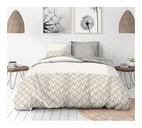 Parure copripiumino 240 x 260 cm - 3 pezzi - morbido percalle di cotone - copripiumino + federe - bianco e beige - modello L'elegante