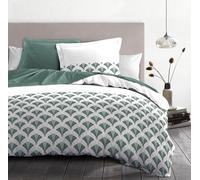 Parure copripiumino 240 x 260 cm - 3 pezzi - morbido percalle di cotone - copripiumino + federe - bianco e verde - modello L'elegante