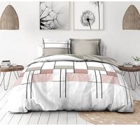 Parure copripiumino 240 x 260 cm - 3 pezzi - morbido percalle di cotone - federa - bianco e rosa - modello L'intrigante