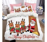 Parure Copripiumino 3D in Microfibra |Set Letto renna con sciarpa verde con Divertente tema natalizio Decorativa,Stampa ad Alta Definizione,Reversibile,Chiusura con Cerniera,135 * 200cm