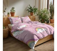 Parure Copripiumino con Stampa Cartone Animato Motivo Arcobaleno a Copertura Totale Sul Sacco e Sulle Federe 2 Posti, Rosa, copripiumino da letto 3 pezzi Super King 200 x 200 cm