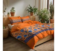 Parure Copripiumino con Stampa Vintage Floreale Blu a Copertura Totale Sul Sacco e Sulle Federe 2 Posti, Colore Arancione, copripiumino da letto 3 pezzi Super King 220 x 240 cm