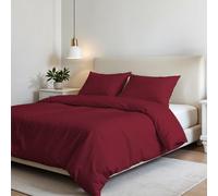 Parure Copripiumino ELEGANT Letto Matrimoniale 100% Microfibra, Made in Italy - Set Copri Piumino - Sacco Piumone 250x200cm con Patella + 2 Federe 50x80cm, Tinta Unita - Bordeaux