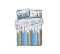 Parure Copripiumino In 100% Cotone Linea Pensieri Delicati Dis. Matitoni Azzurro