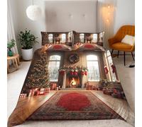 Parure Copripiumino Matrimoniale 155x220 cm Albero Di Natale Calza Della Befana Motivo 3D Set di Biancheria da Letto Con Microfibra Comfort Morbida 2 Federe 50x75 con Cerniera e Fascette Angolari