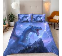 Parure Copripiumino Matrimoniale 155x220cm Drago Volante Animali Fantastici Motivo 3D Set di Biancheria da Letto Con Microfibra Comfort Morbida 2 Federe 50x75con Cerniera e Fascette Angolari