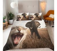 Parure Copripiumino Matrimoniale 155x220cm Gatto Carino Elefante Motivo 3D Set di Biancheria da Letto Con Microfibra Comfort Morbida 2 Federe 50x75con Cerniera e Fascette Angolari