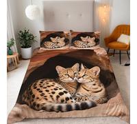 Parure Copripiumino Matrimoniale 155x220cm Ghepardo Animali Delle Praterie Motivo 3D Set di Biancheria da Letto Con Microfibra Comfort Morbida 2 Federe 50x75con Cerniera e Fascette Angolari