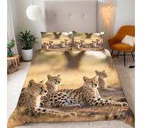 Parure Copripiumino Matrimoniale 220x240 cm Ghepardo Animali Delle Praterie Set Copripiumino 3D Microfibra 2 Federe 50x75 con Ultra Angoli Fissi e Cerniera Morbido Leggero e Facile da Lavare
