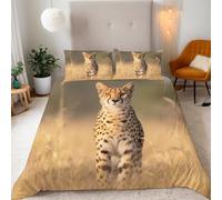 Parure Copripiumino Matrimoniale 220x240 cm Ghepardo Animali Delle Praterie Set Copripiumino 3D Microfibra 2 Federe 50x75 con Ultra Angoli Fissi e Cerniera Morbido Leggero e Facile da Lavare
