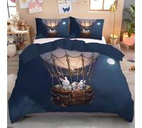Parure Copripiumino Matrimoniale Sacco Parure Letto Mongolfiere Nel Cielo Notturno Set di Biancheria da Letto Una Fiaba Commovente 4 Stagioni, 1 Sacco Copri Piumino 260x240cm + 2 Federe, Blu Navy