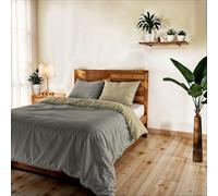 Parure Copripiumino Piazza e Mezza 200x200 cm, Made in Italy - Patella e 2 Federe 50x80 cm - Double Face Tinta Unita - Sacco con Fissaggio Sotto Materasso (Piazza e Mezzo, grigio chiaro / panna)