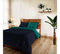 Parure Copripiumino Piazza e Mezza 200x200 cm, Made in Italy - Patella e 2 Federe 50x80 cm - Double Face Tinta Unita - Sacco con Fissaggio Sotto Materasso (Piazza e Mezzo, blu scuro / acqua)