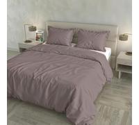 Parure Copripiumino RASO CLOE 100% Cotone Made in Italy - Sacco 255x200cm con Doppia Patella 50cm, 2 Federe 52x82cm con 4 Volant, Tinta Unita - ROSA ANTICO