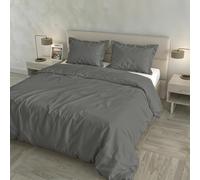 Parure Copripiumino RASO CLOE 100% Cotone Made in Italy - Sacco 255x200cm con Doppia Patella 50cm, 2 Federe 52x82cm con 4 Volant, Tinta Unita - GRIGIO SCURO