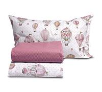 Parure Copripiumino Rose Mongolfiere Rosa Shabby Sacco Double Face Made In Italy, 1 Piazza e 1/2